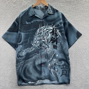 Million Guy Button Up Shirt Mens Size Large Dragon Print 15 1/2 Inch neck